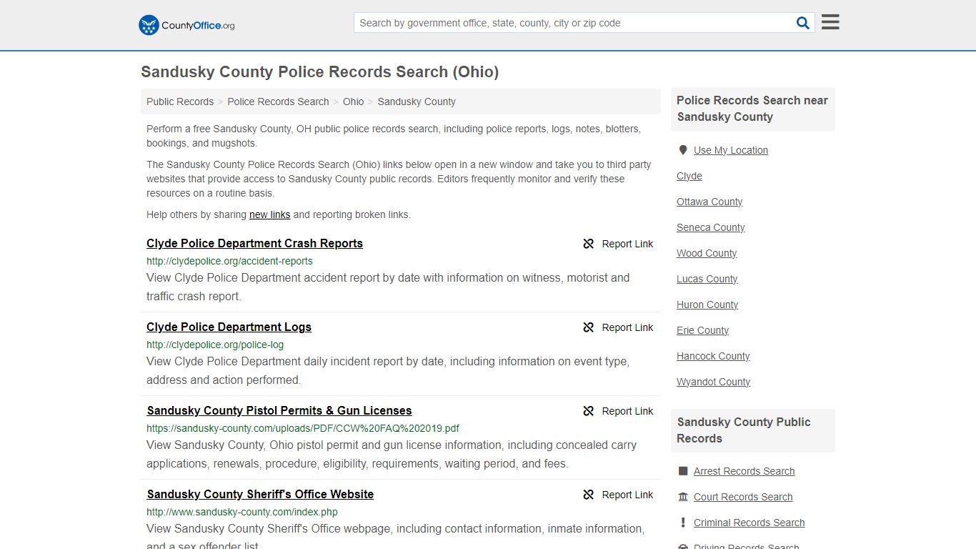 Sandusky County Police Records Search (Ohio) - County Office